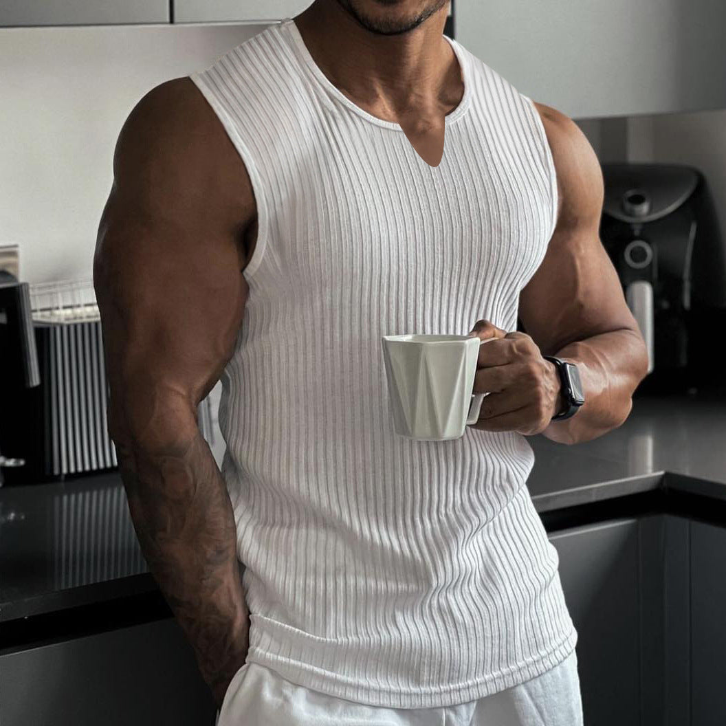 Men's Summer Knitted Striped Fitness Tank Top