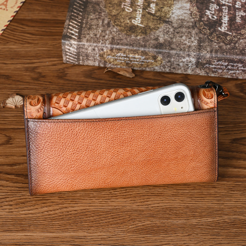 Chinese Style Embossed Women's Long Cowhide Wallet Women's Wallet Unbranded