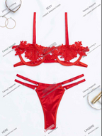 Women's Lace Overlay Bustier Set Women's Lingerie Unbranded Red 01 M