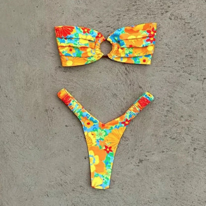 Women's Printed Pleated Bikini