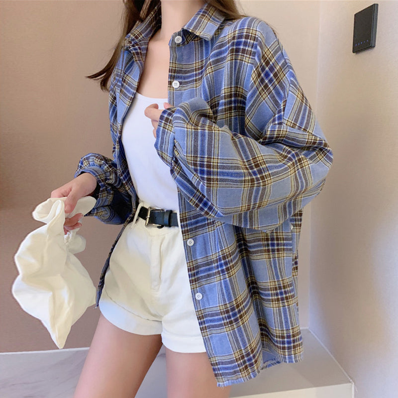 Women's Lightweight Long Sleeve Plaid Shirt