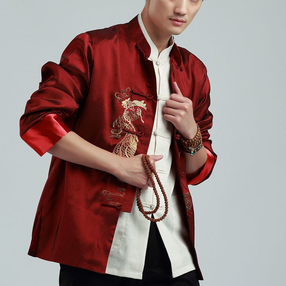 Men's Chinese Style Embroidered Dragon Jacket