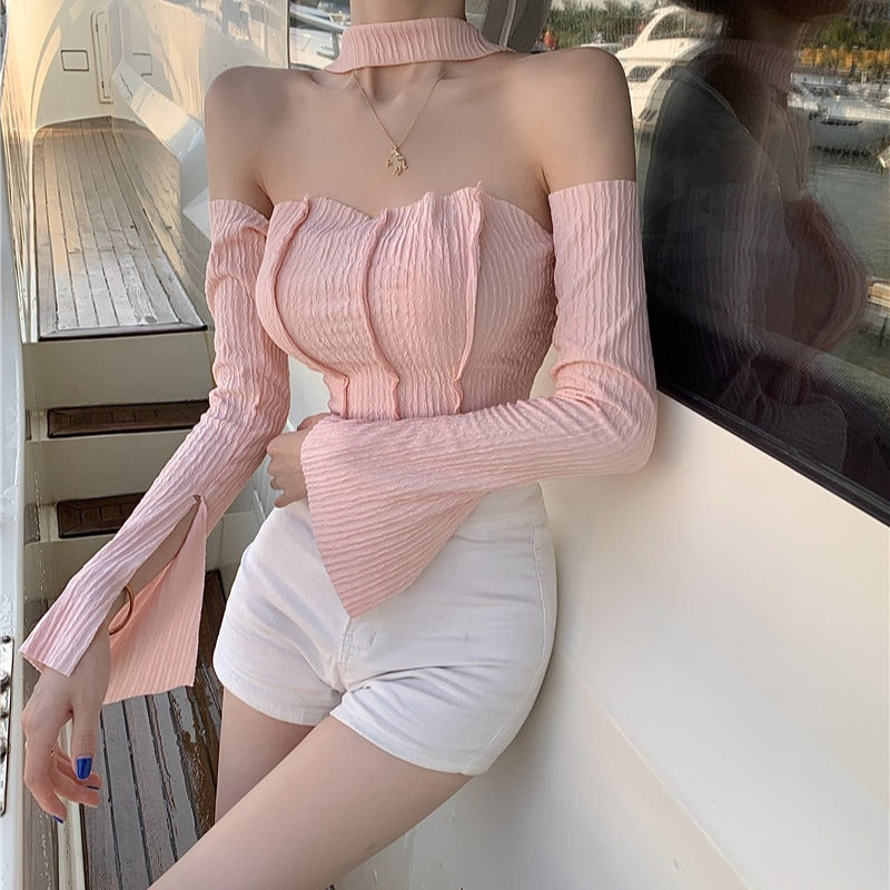 Women's One Line Shoulder Clavicle T Shirt
