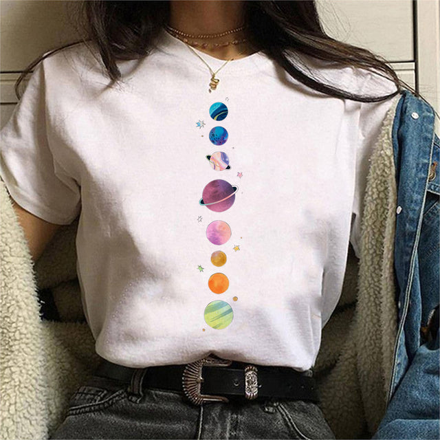 Women's Aesthetic Universe Planets Graphic T Shirt