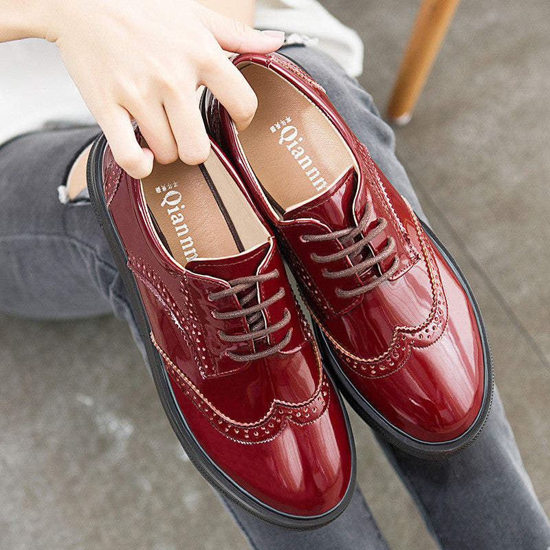 Patent Leather Women's Brogues with Soft Sole Flats