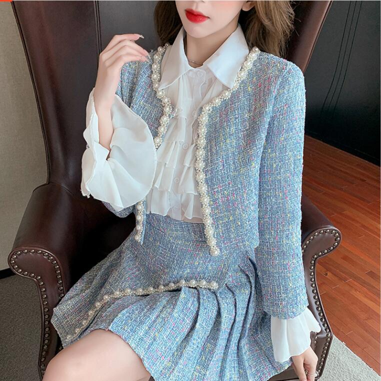 Women's Tweed Jacket & Pleated Shirt Set