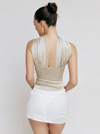 Women's Halter Backless Satin Crop Tops ILLUSION CO