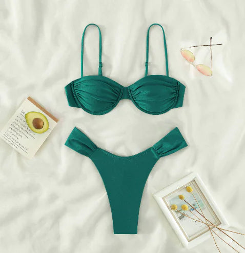 Miyouj Solid Color Push Up Bikini Set For Women