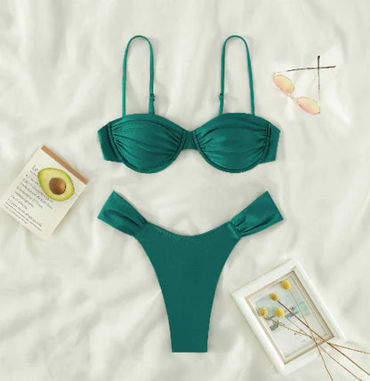 Miyouj Solid Color Push Up Bikini Set For Women