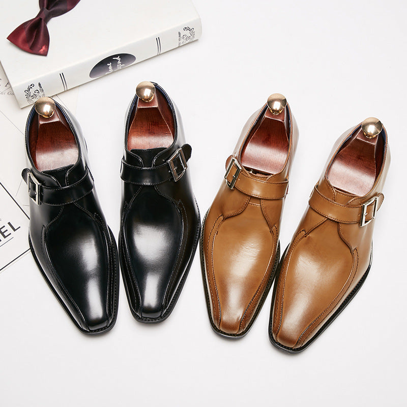 Men's Casual Leather Shoes with Buckle Set
