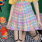 Women's Gradient Pink Checkered Pleated Mini Skirt