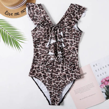 Women's Leopard Print Cutout One Piece Bikini Swimsuit