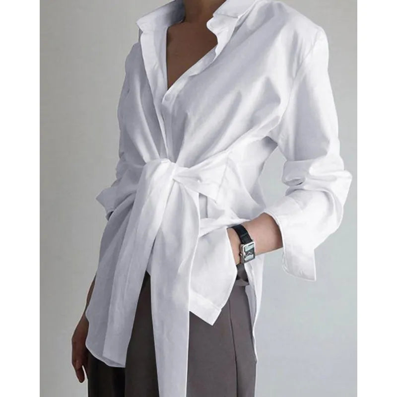 Women's Loose Tie Long Sleeve Casual Shirt