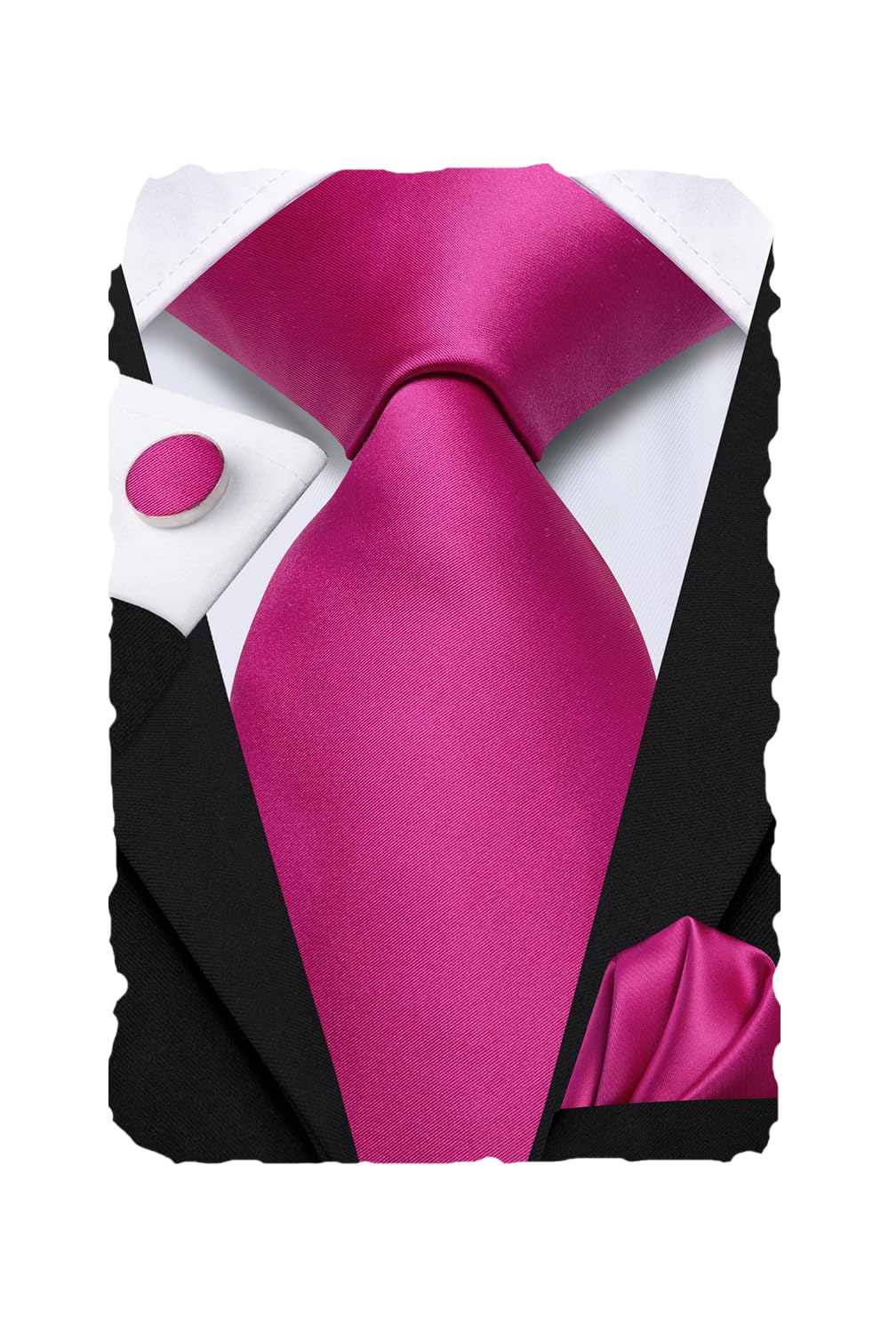 Hi-Tie Men 63inches Tie Set Extra Long Necktie Paisley Tie Pocket Suqare Cufflinks Big and Tall Men TieHot Pink