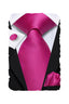 Hi-Tie Men 63inches Tie Set Extra Long Necktie Paisley Tie Pocket Suqare Cufflinks Big and Tall Men TieHot Pink