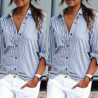Women's Loose Striped Long Sleeve Shirt ILLUSION CO