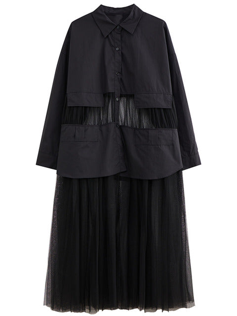 Women's Mesh Spliced Shirt Dress