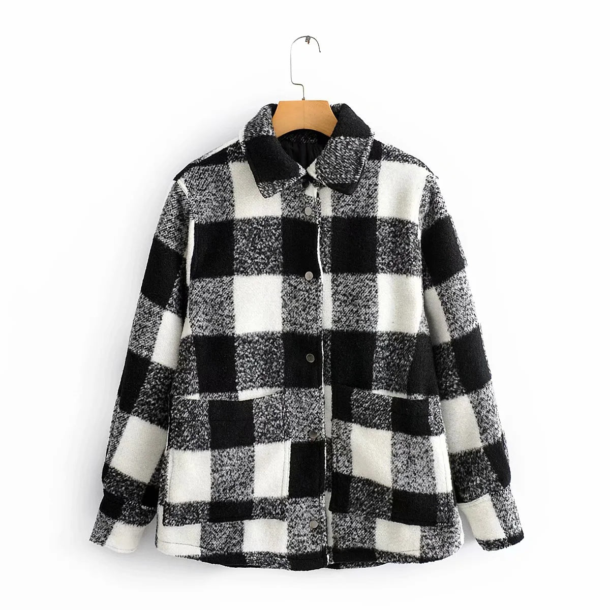 Women's Black & White Plaid Shirt Jacket