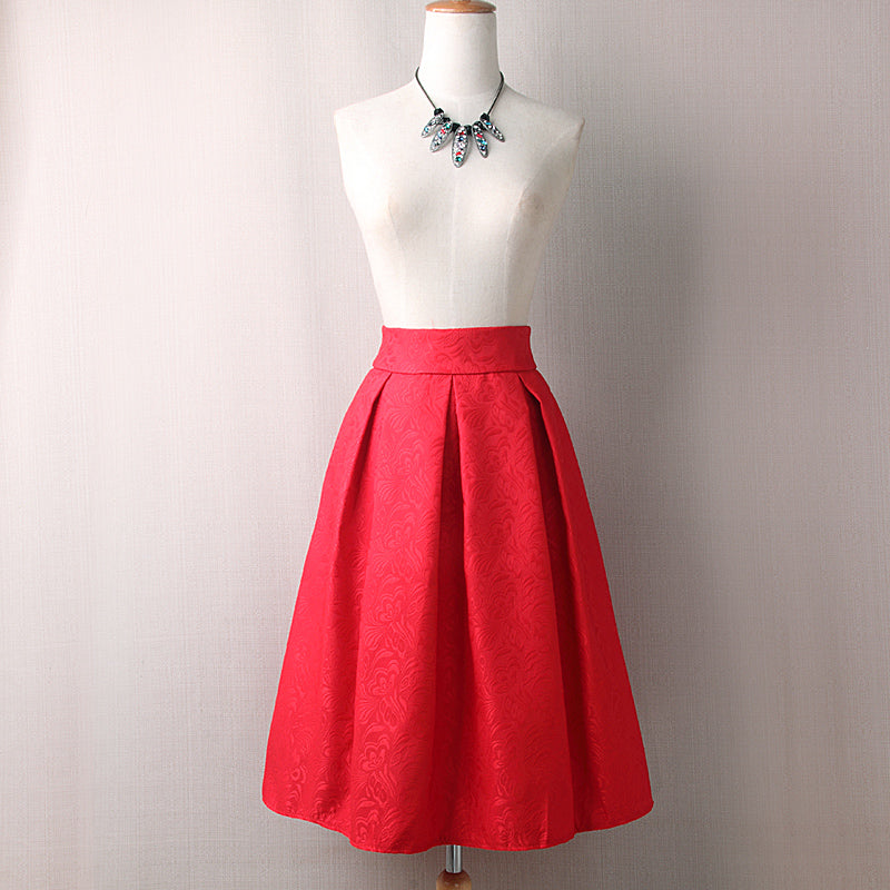 Women's Vintage Jacquard Pleated Skirt