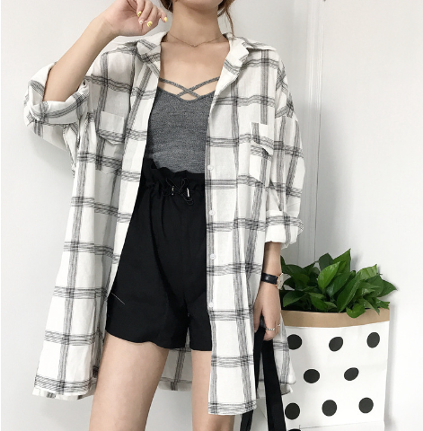 Women's Irregular Plaid Long Sleeve Shirt