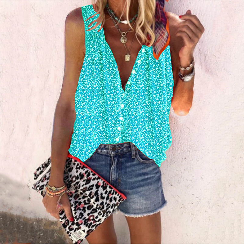 Women's Casual Loose Printed Sleeveless Shirt