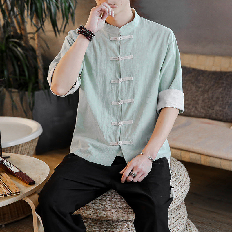 Chinese Style Linen Short Sleeve Shirt ILLUSION CO