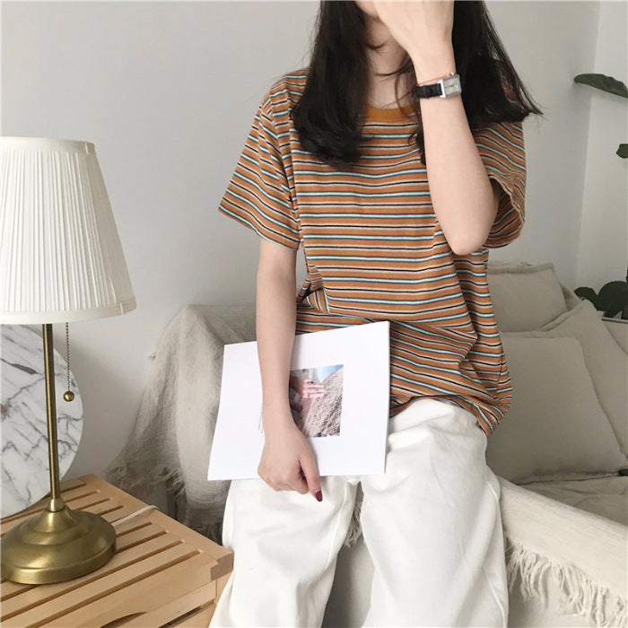 Women's Loose Striped Short Sleeve T Shirt