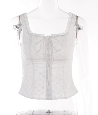 Women's Square Collar Buckle Tank Tops