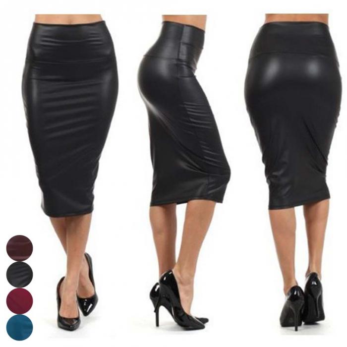 Women's Bodycon Leather Midi Skirt