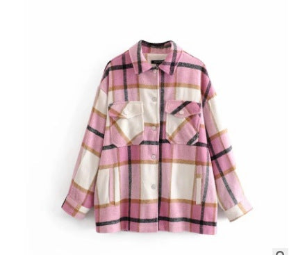 Women's Checkered Shirt & Blended Coat Women's Shirt Unbranded Pink XS