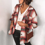 Women's Plaid Stitching Long Sleeve Lapel Shirt