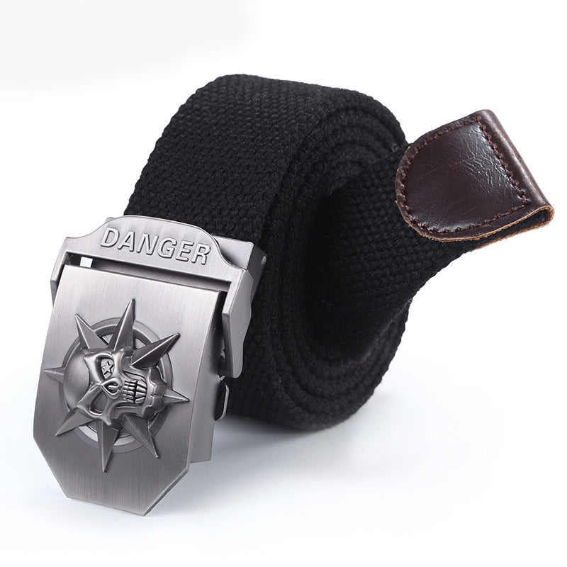 Men's Skull Automatic Buckle Canvas Belt Men's Belt Unbranded Main image