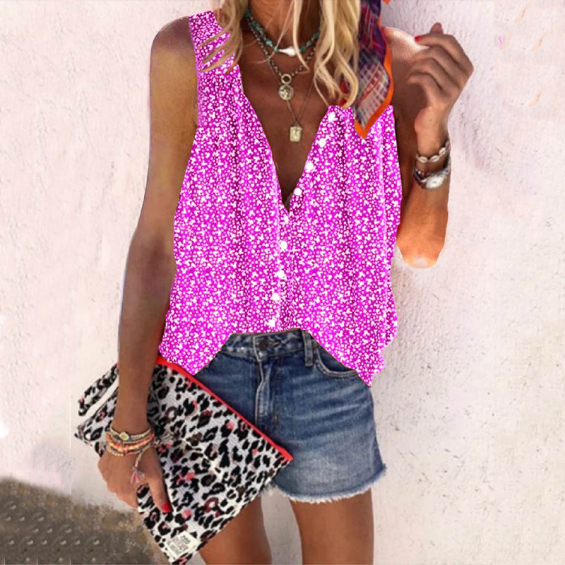 Women's Casual Loose Printed Sleeveless Shirt