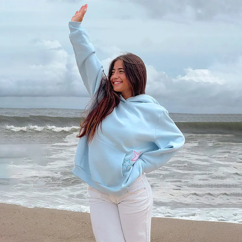 Women's Star Embroidered Hoodie Women's Hoodie Unbranded Blue M