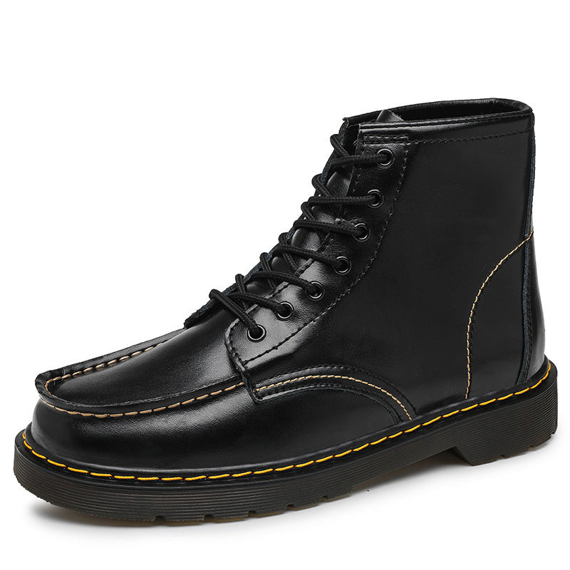 Men's High-Top Cowhide Martin Trendy Tooling Boots ILLUSION CO Black plus velvet 46