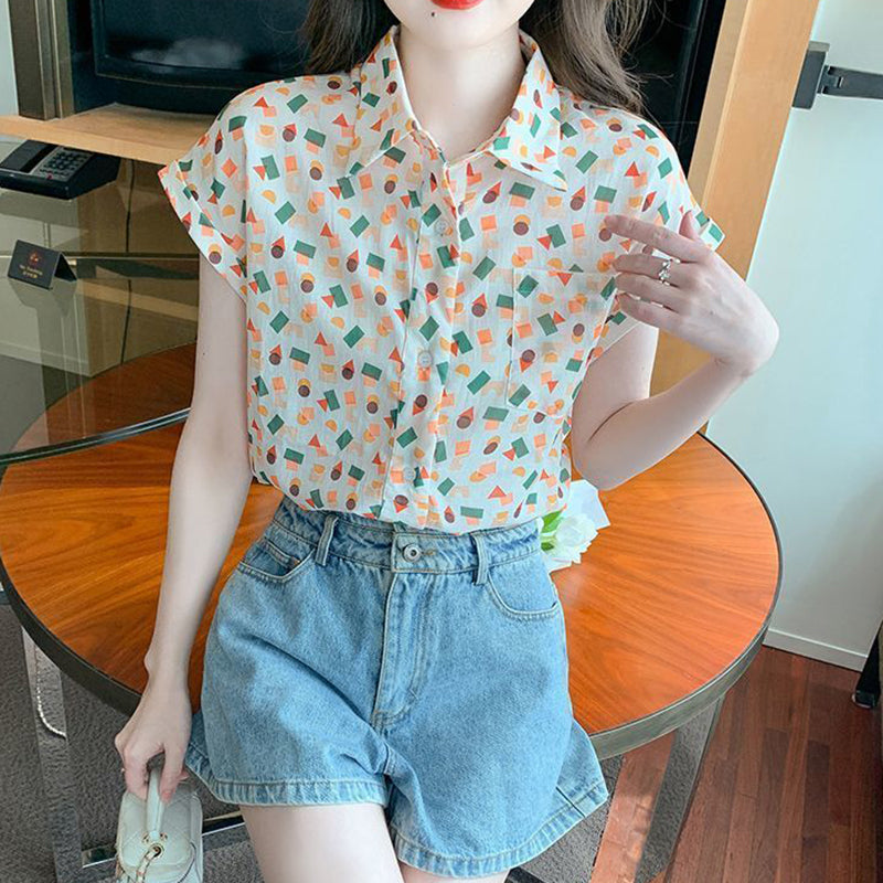 Women's Geometric Print Chiffon Shirt ILLUSION CO