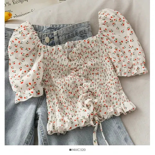 Women's Floral Ruffled Tops ILLUSION CO white Tamanho Único