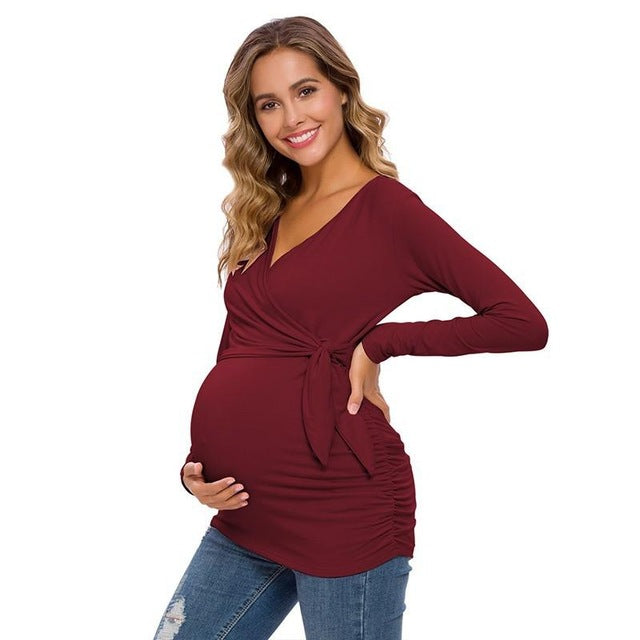 Women's Long Sleeve V Neck Maternity Blouse
