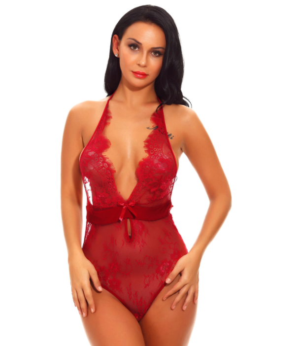 Women's Lace Bodysuit Lingerie Sleepwear Set Women's Lingerie Unbranded Red XL