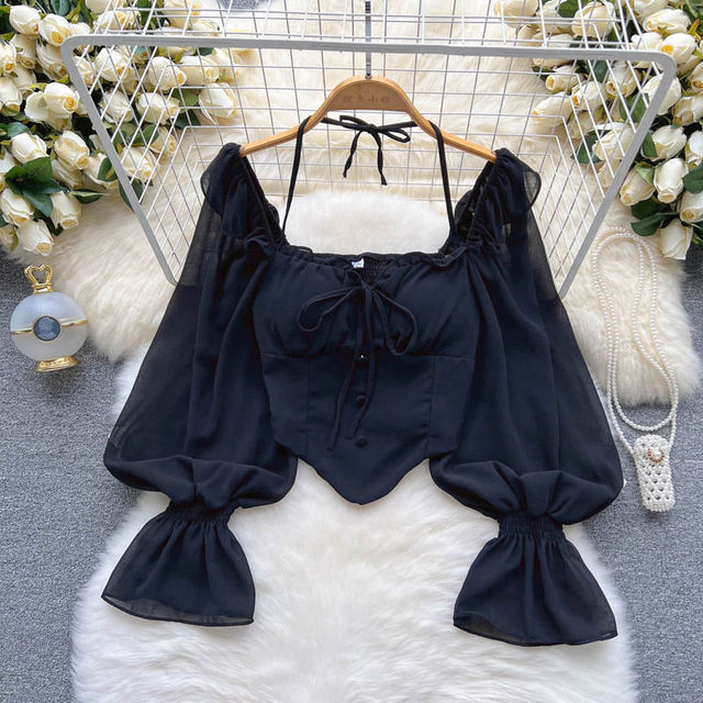 Women's Aesthetic White Blouse ILLUSION CO Black M