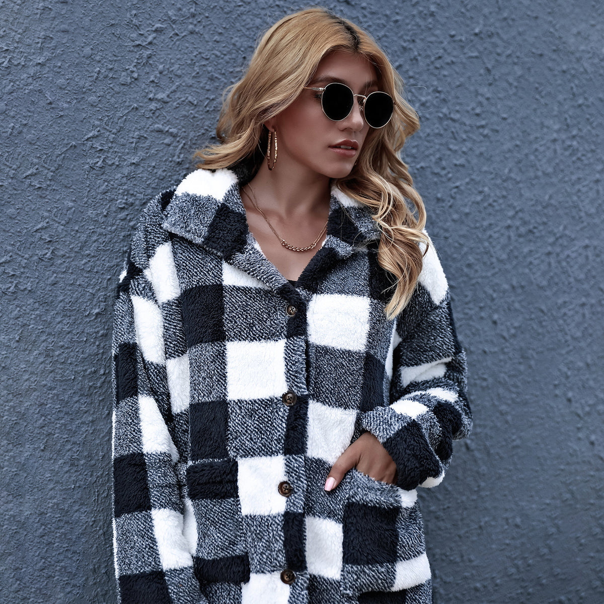 Women's Oversized Check Button Shirt Jacket Women's Jacket Unbranded Main image
