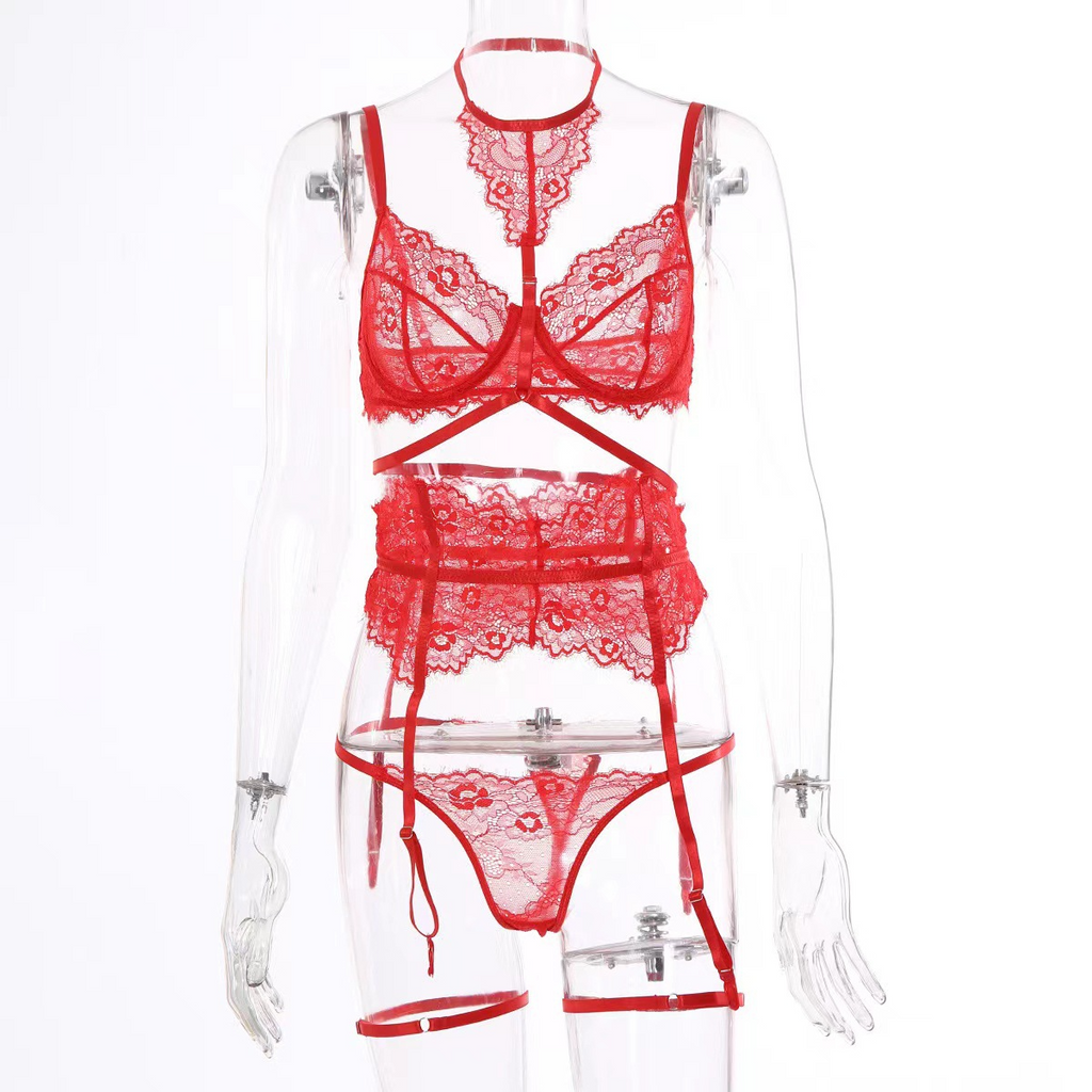 Women's Halter Garter Lingerie Set Women's Lingerie Unbranded Red-M