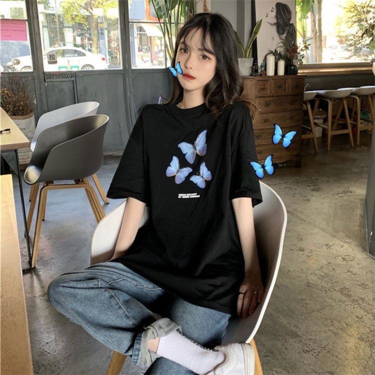 Women's Butterfly Print Short Sleeve T Shirt