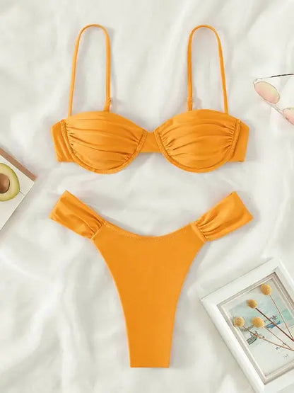 Women's Solid Color Push Up Micro Bikini Set