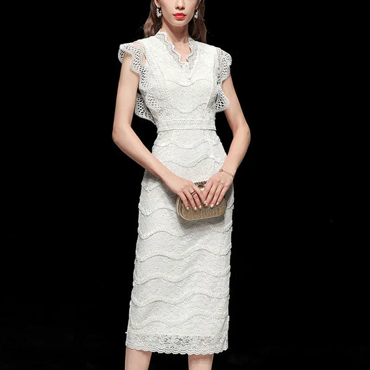 Women's Slim White Lace Long Dress
