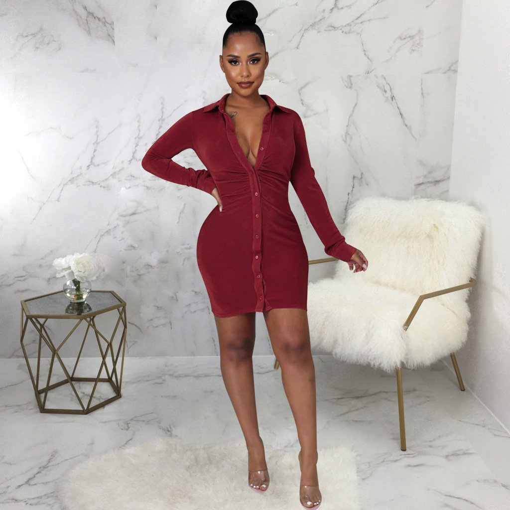 Women's Solid Color Sexy Shirt Dress