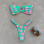 Women's Printed Pleated Bikini Women's Bikini Unbranded Green L