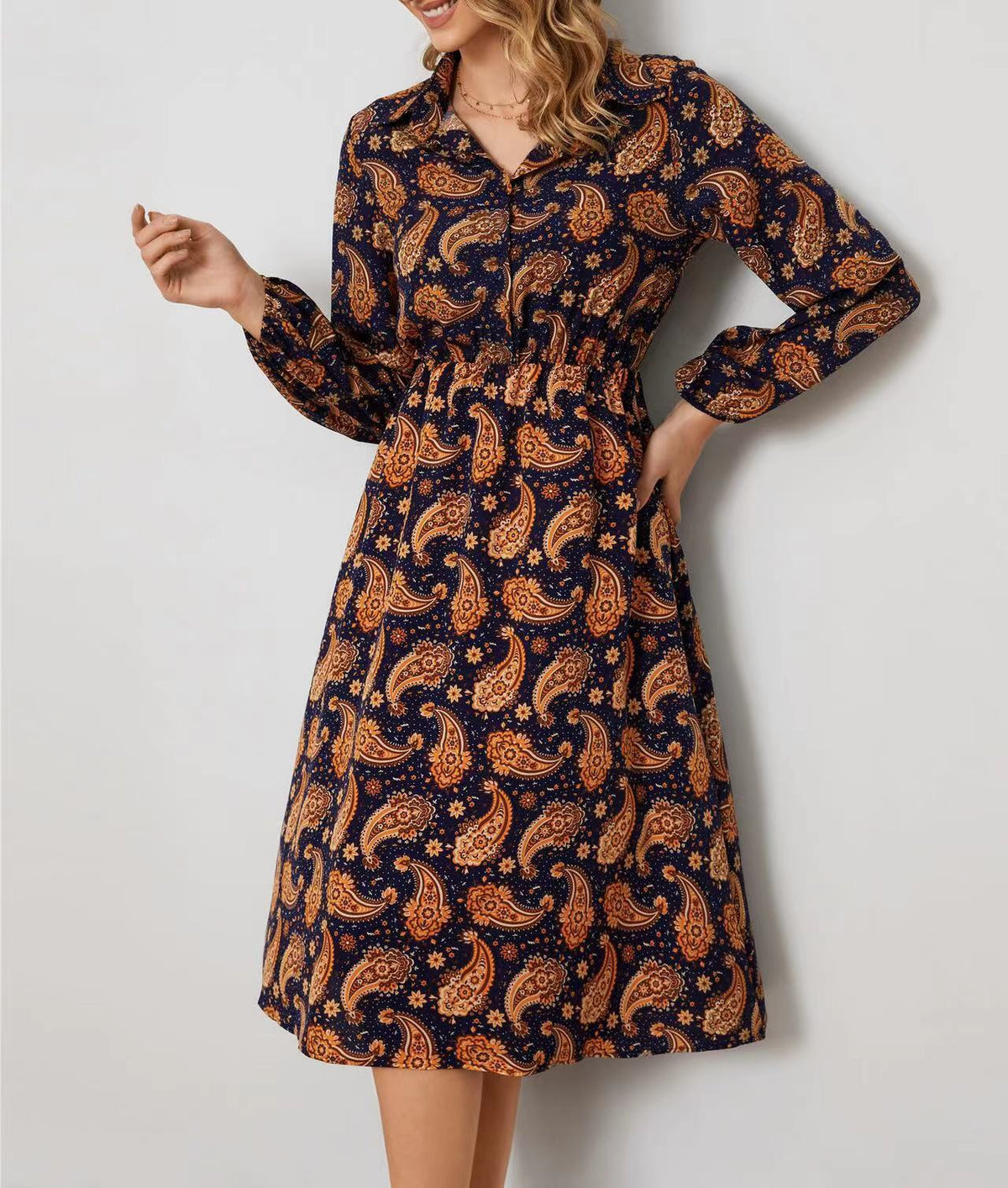 Women's Floral Long Sleeved Casual Shirt Dress