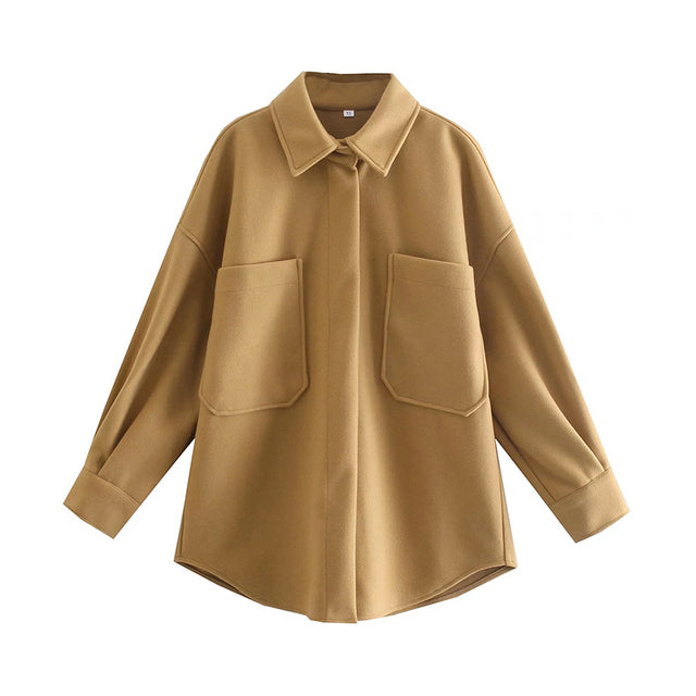 Women's Casual Camel Woolen Shirt