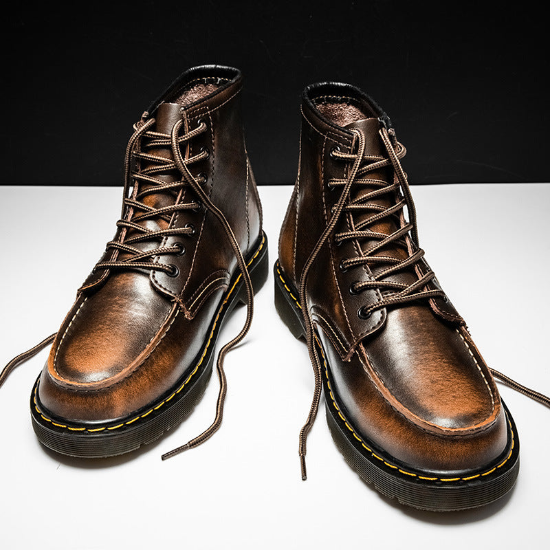 Men's High-Top Cowhide Martin Trendy Tooling Boots ILLUSION CO Brown 42